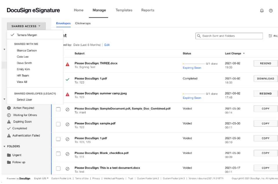 How do i share access to my docusign envelopes 