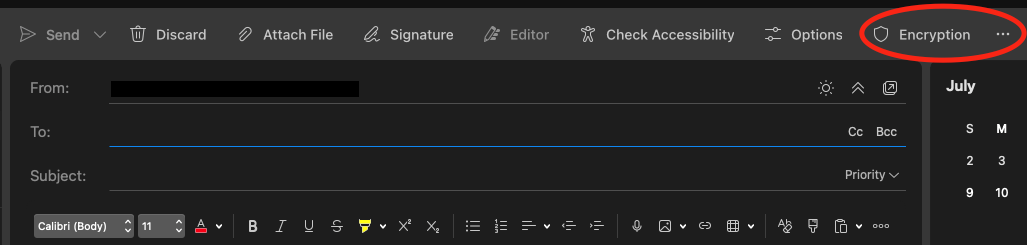 Location of Encryption Button in Ribbon via Outlook Client for Mac