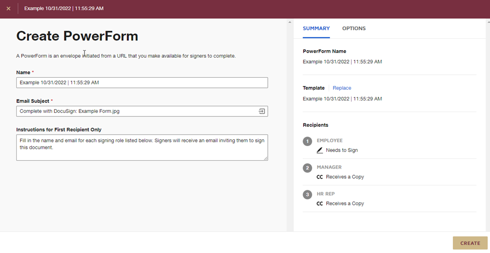 How do I create a PowerForm in DocuSign?